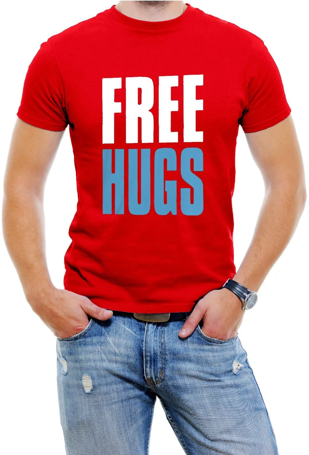 AFONiE FREE HUGS Mens T-shirt, Big and Bold Funny Statements Tee Shirt