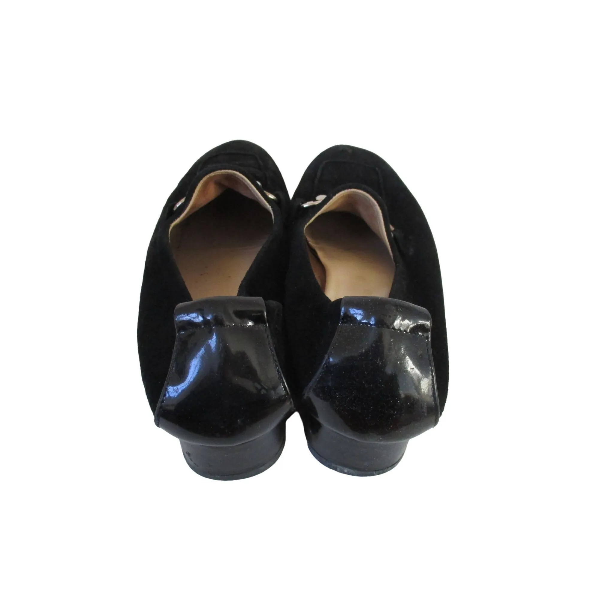 Barney's black suede & leather size 8 car shoes loafers with chrome horse-bit accents