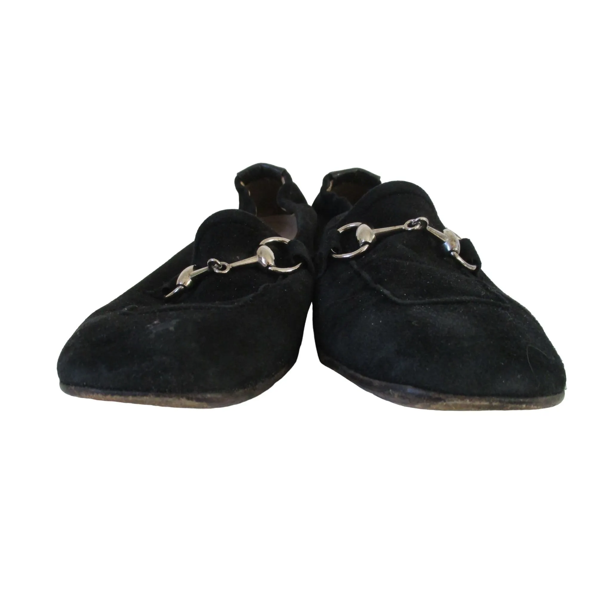 Barney's black suede & leather size 8 car shoes loafers with chrome horse-bit accents