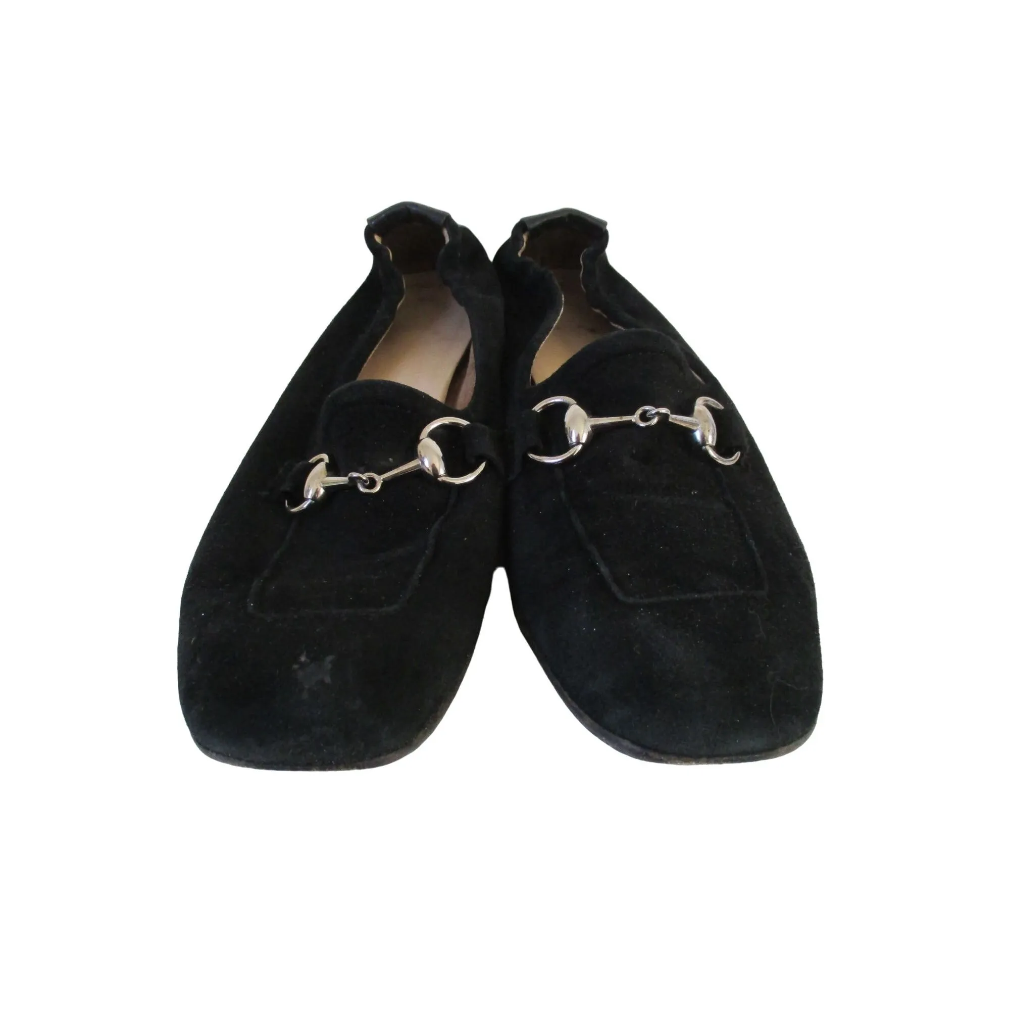 Barney's black suede & leather size 8 car shoes loafers with chrome horse-bit accents
