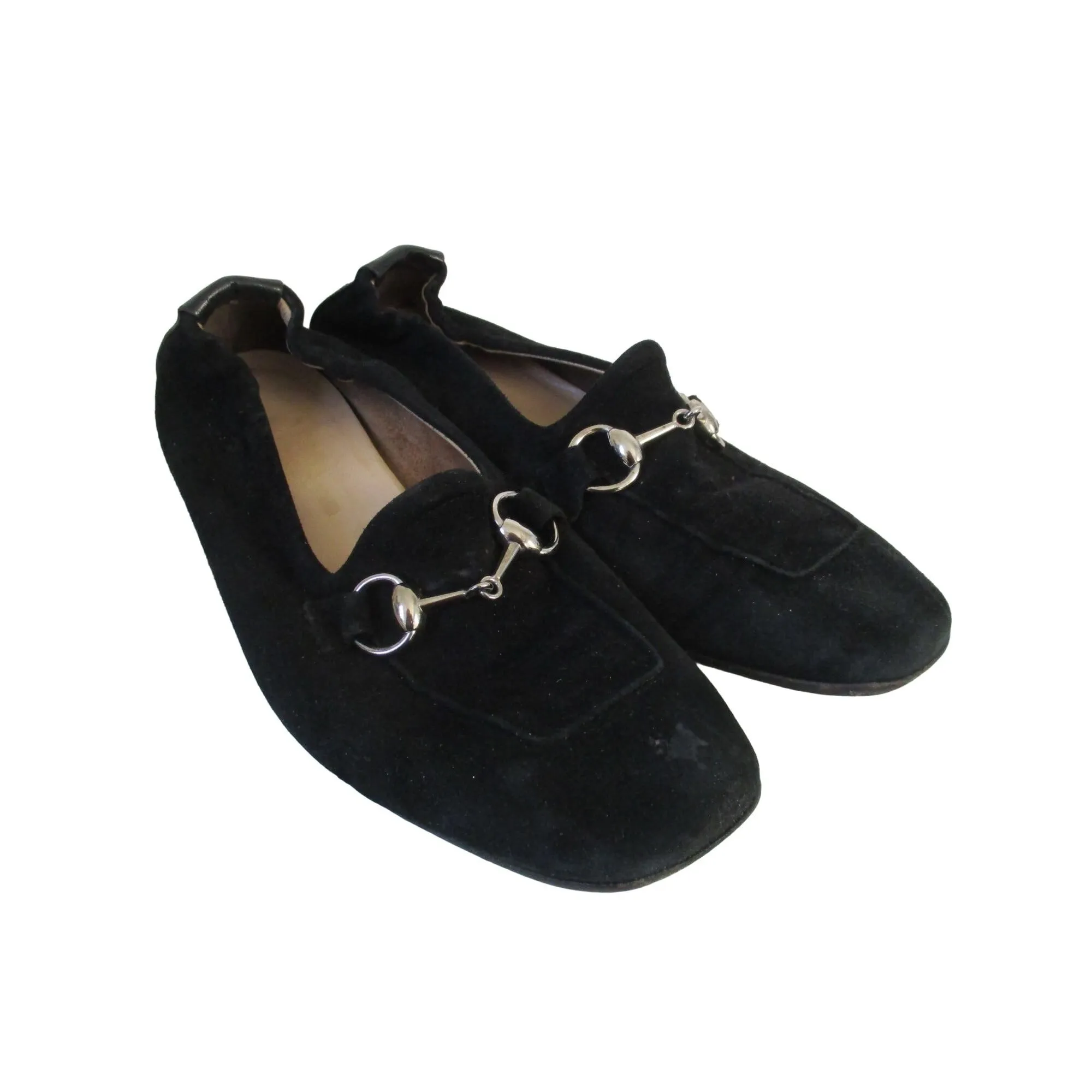 Barney's black suede & leather size 8 car shoes loafers with chrome horse-bit accents