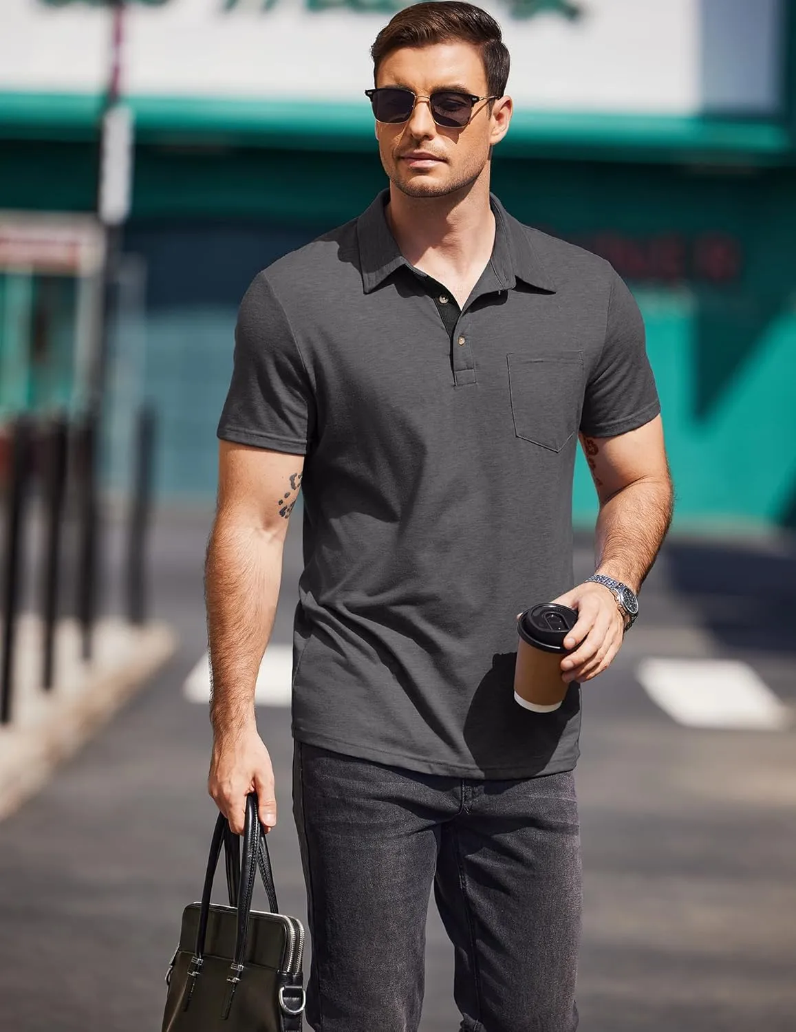 COOFANDY Men Short Sleeve Polo Shirt Casual Summer Collar Shirts Dress Button Polo T Shirt Classic Golf Shirts