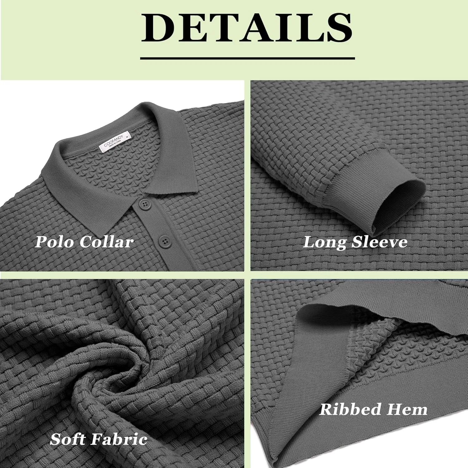 COOFANDY Men's Knit Polo Shirts Long Sleeve Sweater Polo Lightweight Fashion Casual Collared T Shirts