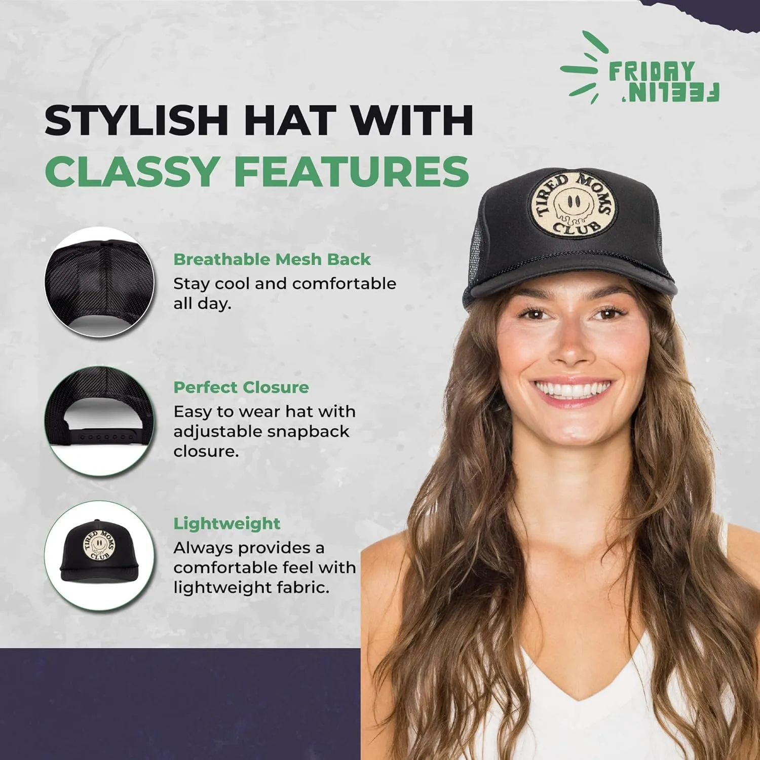 Friday Feelin' Trucker Hat Women Baseball Caps Western Trucker Hats Adjustable Baseball Mama Hat Fitted Mom Hats - One Size