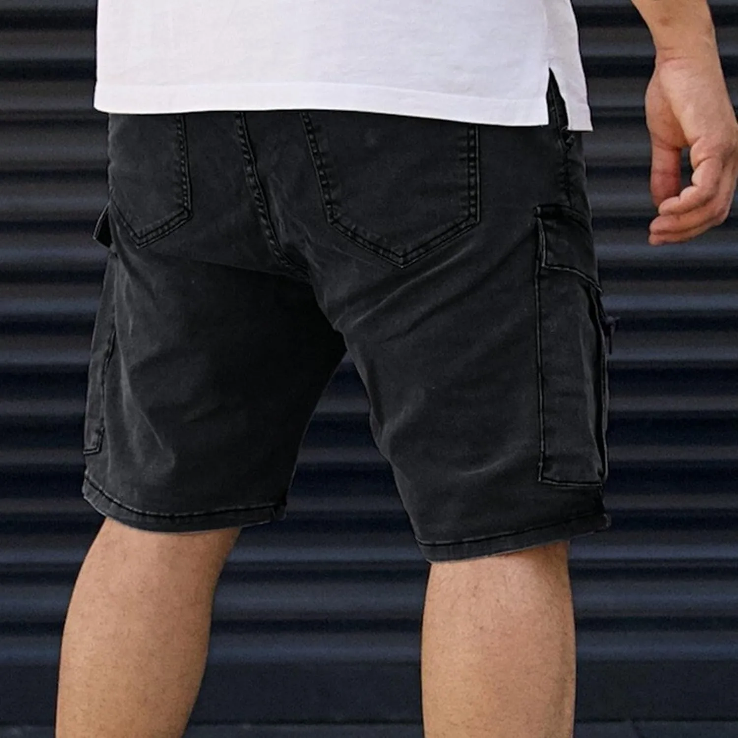 Maiyifu-GJ Men's Hiking Multi-Pocket Jeans Shorts Thin Stretchy Knee Length Cargo Shorts Elastic Waist Casual Denim Shorts