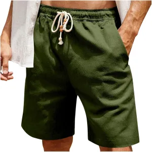 Men's Casual Cotton Linen Shorts 2024 Summer Beach Vacation Shorts Lightweight Drawstring Elastic Waist Shorts Workout Shorts