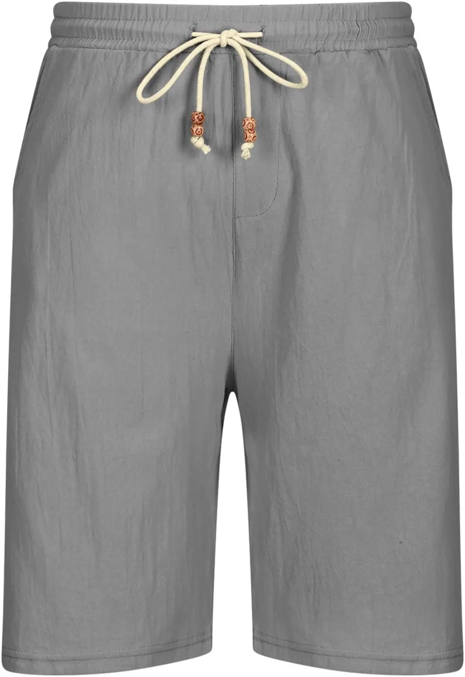 Men's Casual Cotton Linen Shorts 2024 Summer Beach Vacation Shorts Lightweight Drawstring Elastic Waist Shorts Workout Shorts