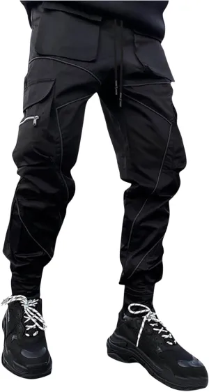 Mens Hiphop Jogger Outdoor Sweatpants Cargo Streetwear Punk Rock Harem Pants with Multi-Pockets