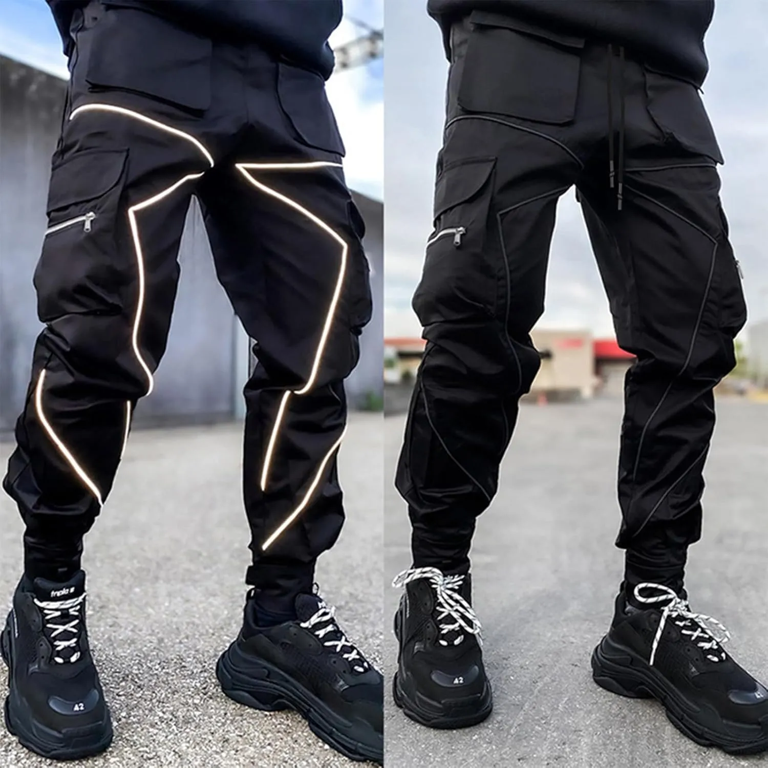 Mens Hiphop Jogger Outdoor Sweatpants Cargo Streetwear Punk Rock Harem Pants with Multi-Pockets