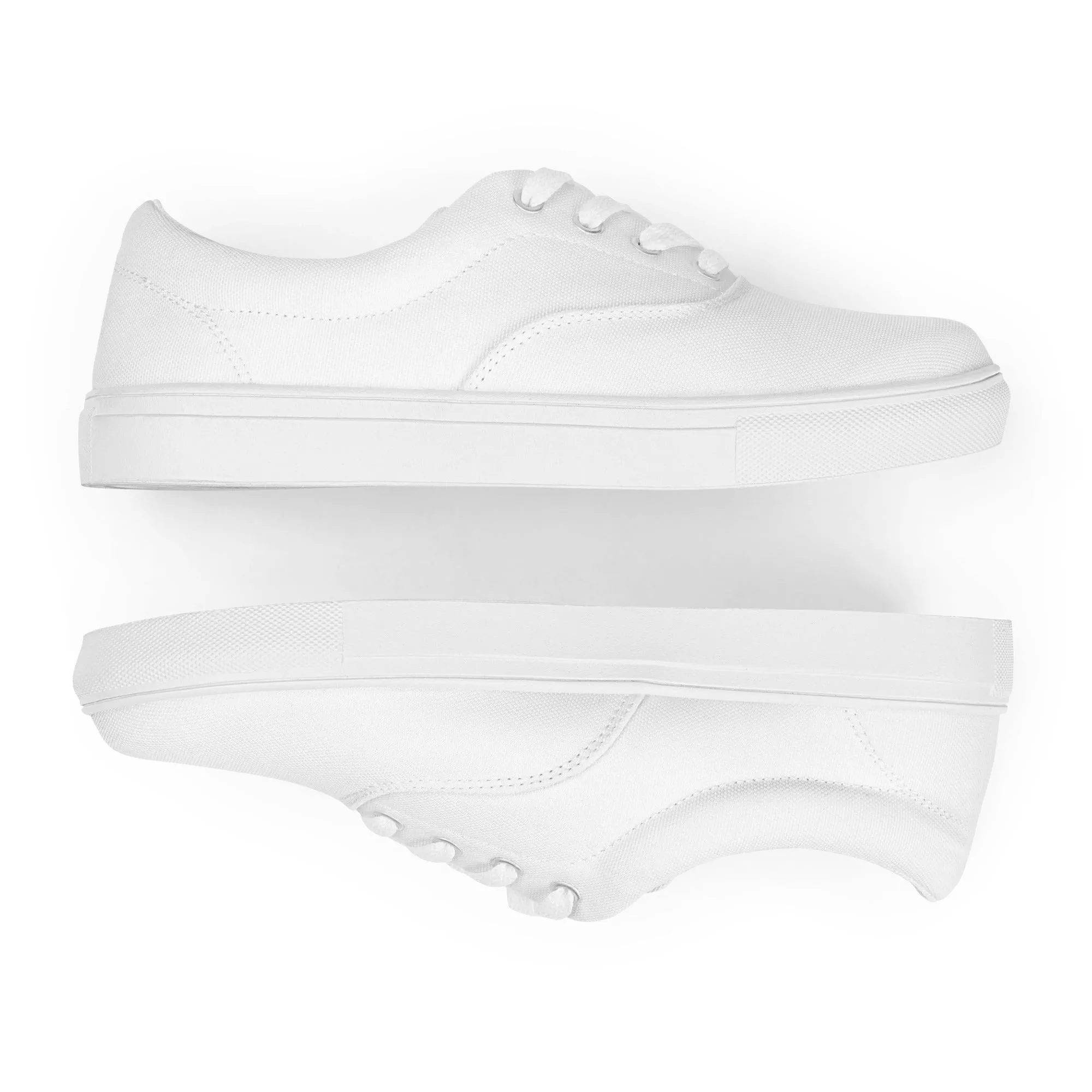 Men's White Low Tops, Solid Bright White Color Best Designer Men’s Lace-up Canvas Shoes (US Size: 5-13)