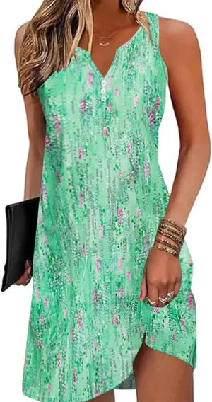 SimpleFun Womens Summer Dresses V Neck Sleeveless Sundresses with Pockets Beach Dress Cover Ups Floral Tank Dresses