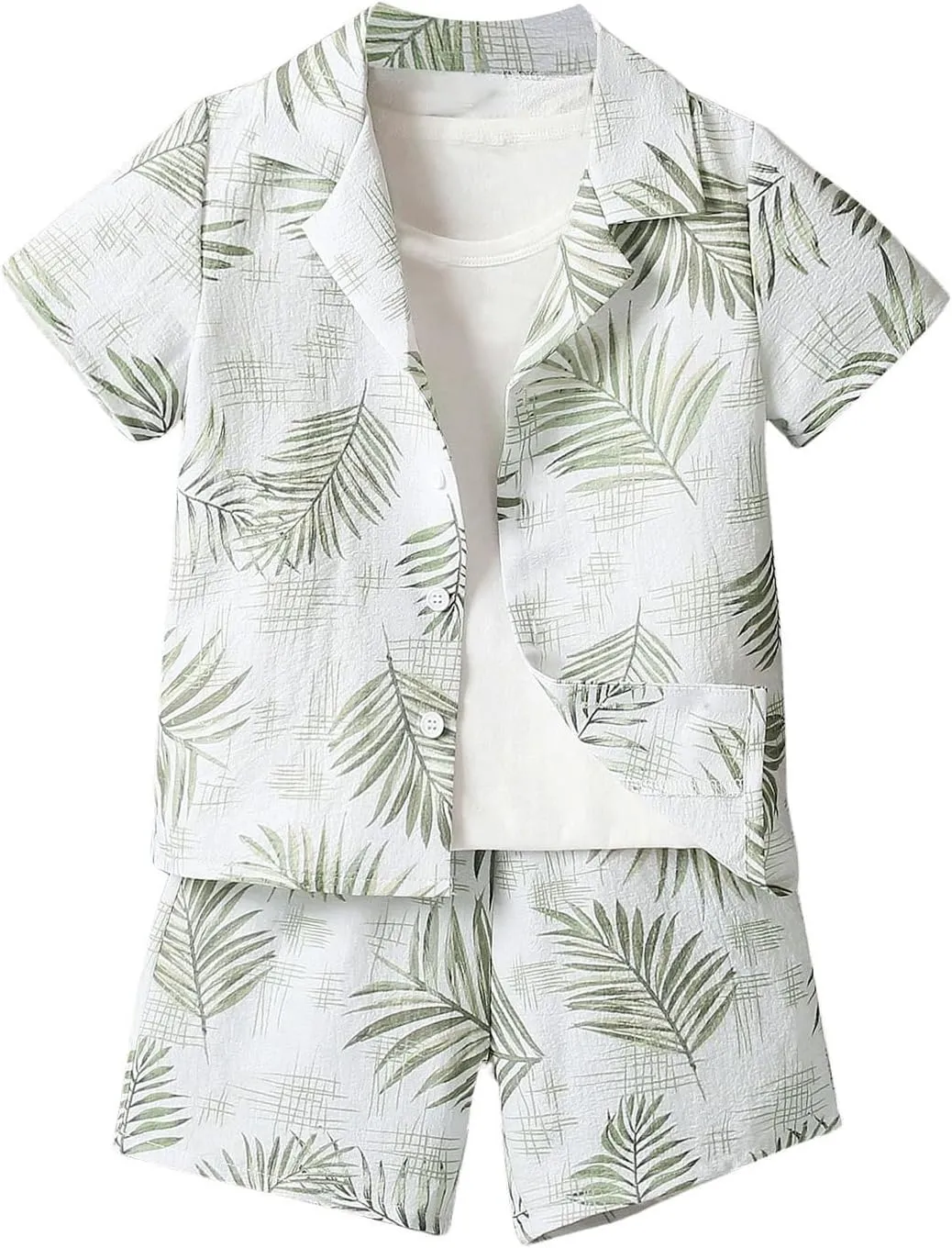 SweatyRocks Boy's 2 Piece Outfits Tropical Print Button Down Shirt and Shorts Clothing Sets