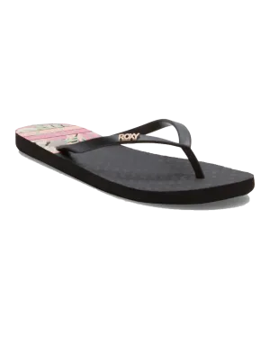 Viva Printed Flip Flops in Black, Pink & Soft Lime