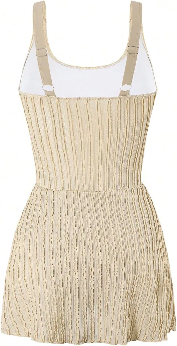 WDIRARA Women's One Piece Swimsuit Textured Tummy Control Swimdress Bathing Suit