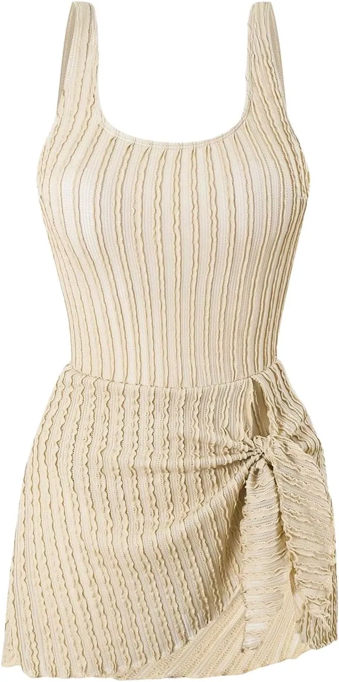 WDIRARA Women's One Piece Swimsuit Textured Tummy Control Swimdress Bathing Suit