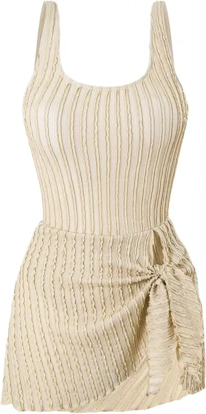 WDIRARA Women's One Piece Swimsuit Textured Tummy Control Swimdress Bathing Suit