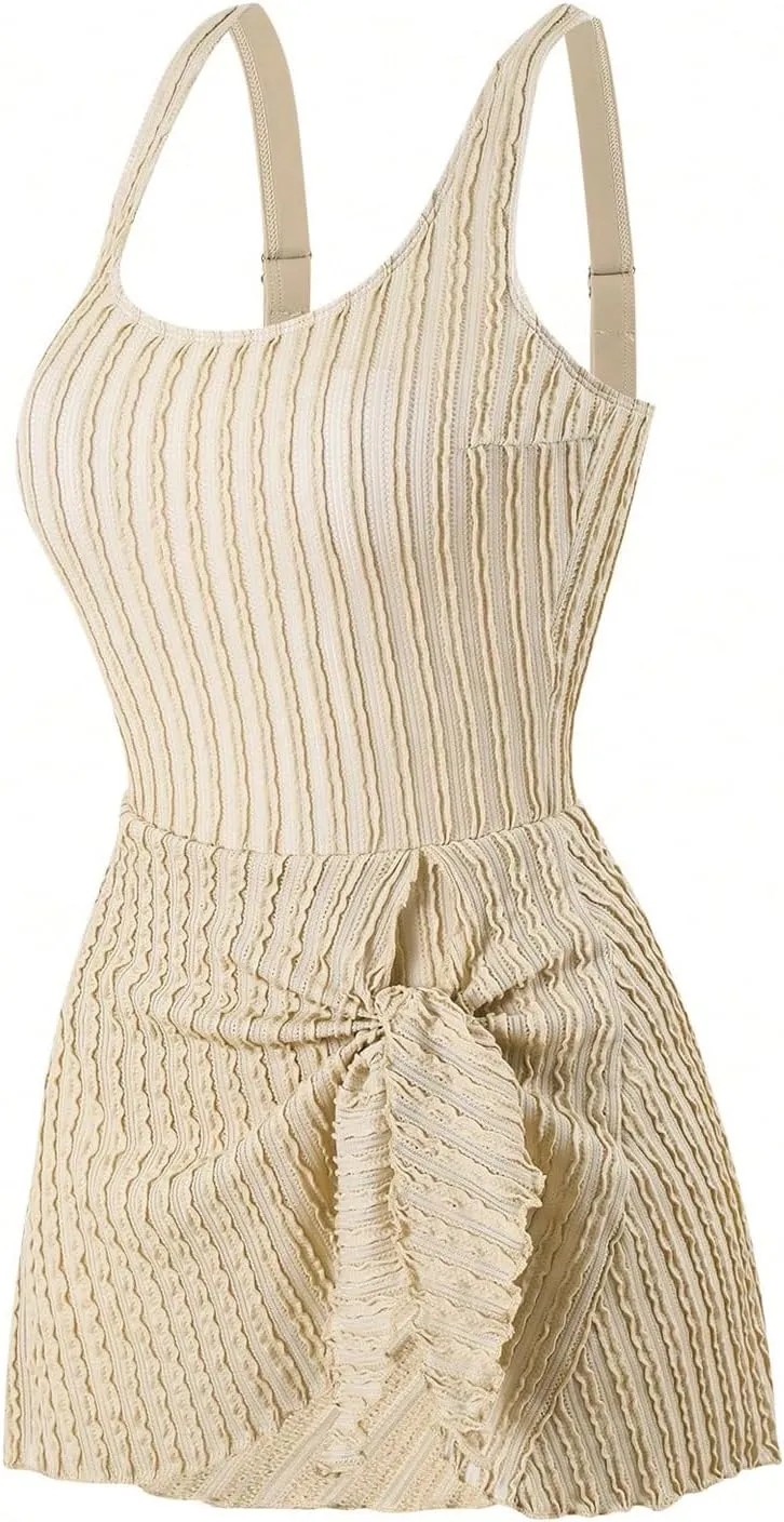 WDIRARA Women's One Piece Swimsuit Textured Tummy Control Swimdress Bathing Suit