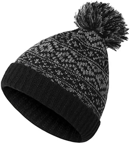 Winter Beanie Hats for Men Women, Fleece Lined Beanie Soft Warm Knit Hat Ski Stocking Cuffed Cap with Pompoms