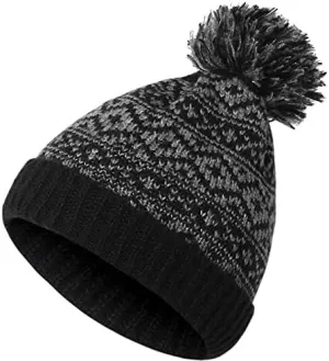 Winter Beanie Hats for Men Women, Fleece Lined Beanie Soft Warm Knit Hat Ski Stocking Cuffed Cap with Pompoms