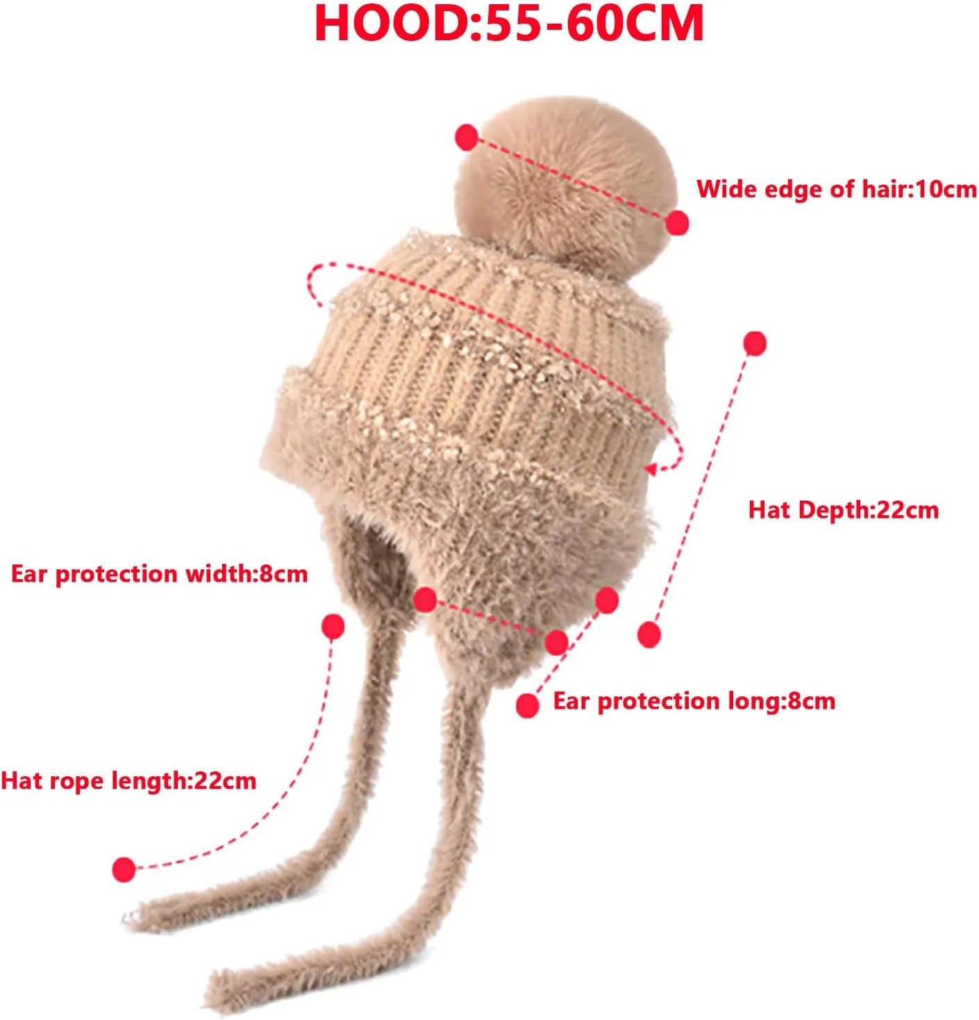 Women Winter Peruvian Cover Ears Beanie Hat Ear Flaps Sherpa Ski Snow Hats Knit Fleece Lined 3 Pom Ear Protection Cap