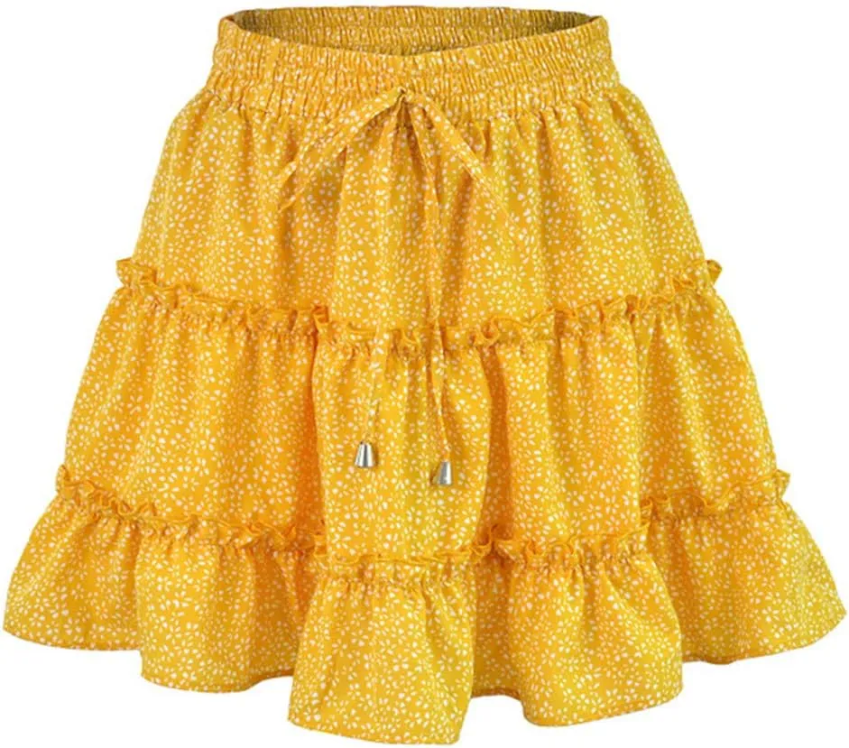 Women's Boho Mini Skirt Flared Short Skirt Polka Dot Pleated Mini Skater Skirt