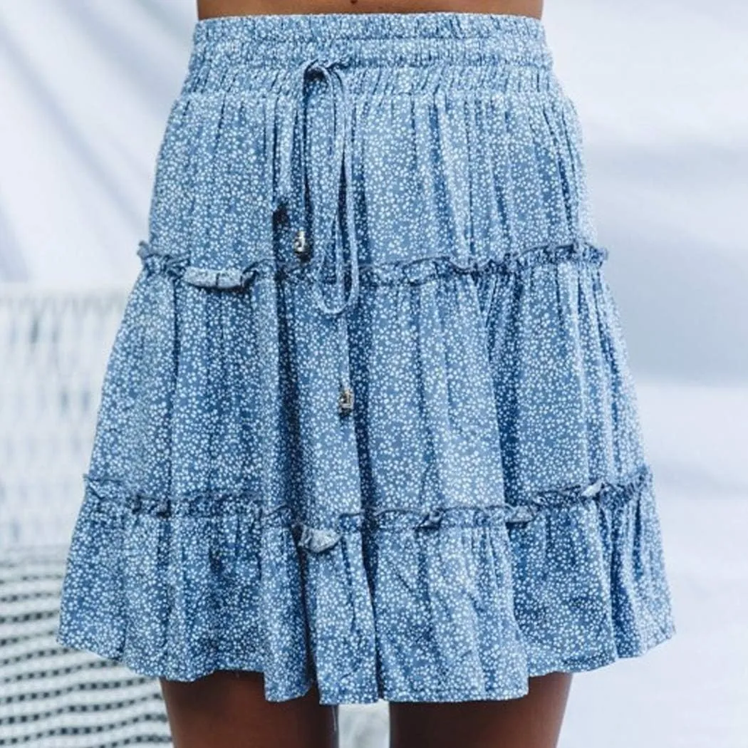 Women's Boho Mini Skirt Flared Short Skirt Polka Dot Pleated Mini Skater Skirt